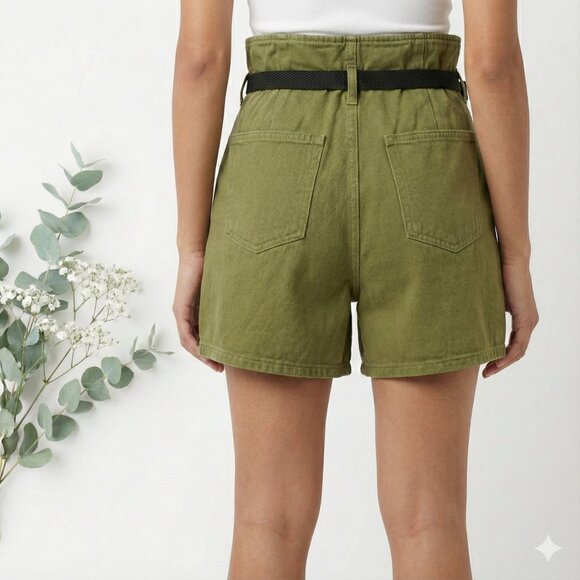 Zara Olive Green Paperbag Waist Utility Shorts - Picture 2 of 5